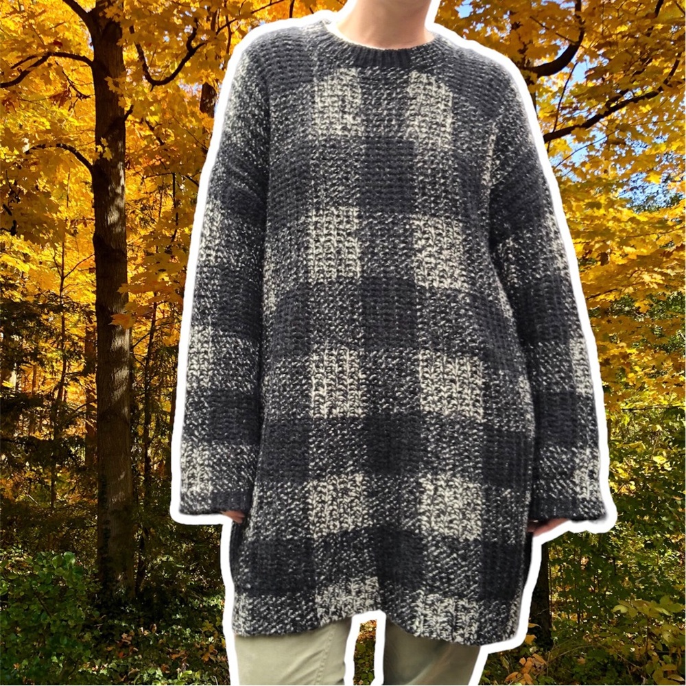 True Vintage y2k Ralph Lauren Denim & Supply Black Plaid Pure Wool Sweater, XL